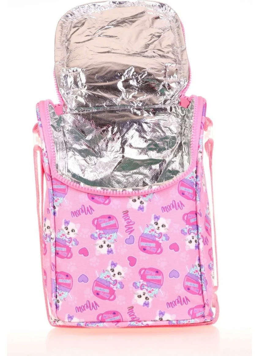 KAUKKO Kids Thermal Insulated Girl Pink Cute Cat Large Lunch Box