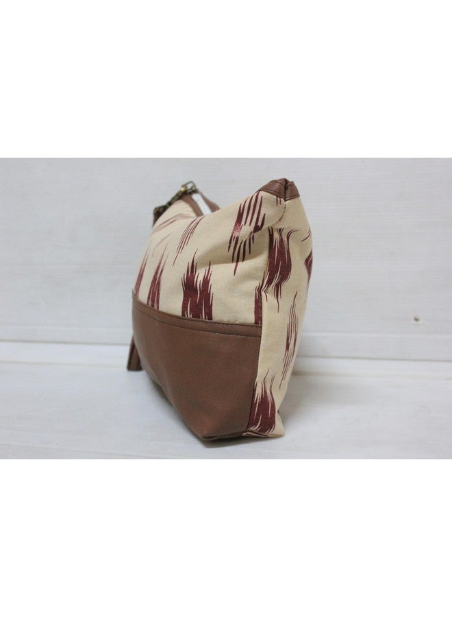 Dekor World Cotton W-Ikat Collection Printed Multi Utility Pouch,Cosmetic Bag, Elegant Roomy Makeup Bags,Lipstick Pouch,Zipper Pouch,Great Gifts,Travel (Beige Brown,Pack of 1 Piece) - Image 2