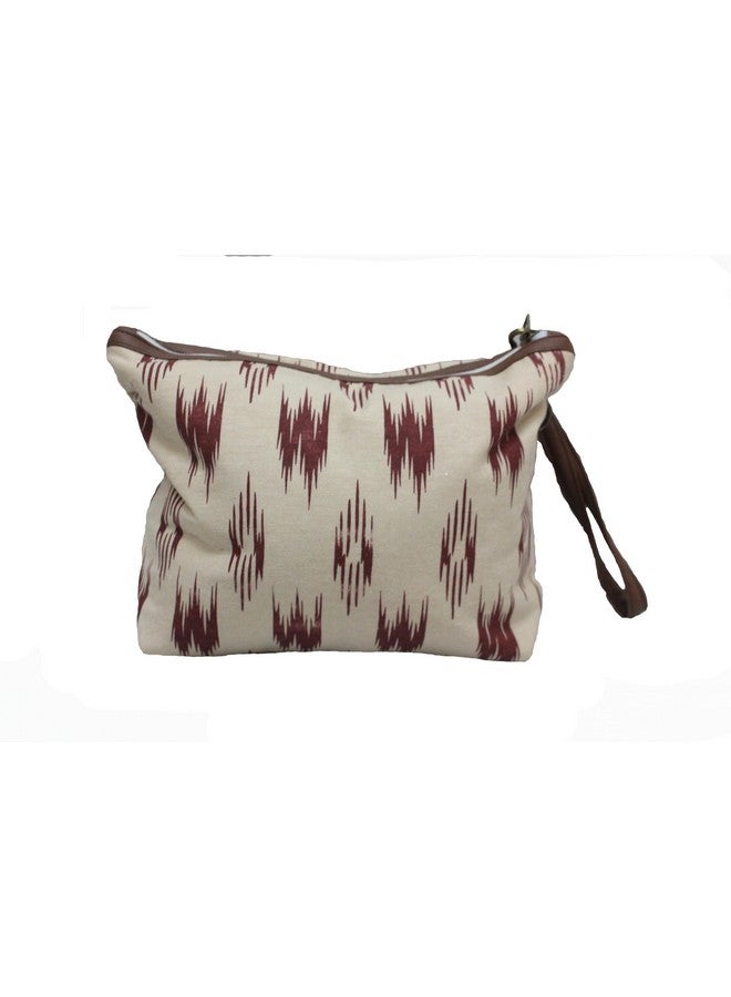 Dekor World Cotton W-Ikat Collection Printed Multi Utility Pouch,Cosmetic Bag, Elegant Roomy Makeup Bags,Lipstick Pouch,Zipper Pouch,Great Gifts,Travel (Beige Brown,Pack of 1 Piece) - Image 3
