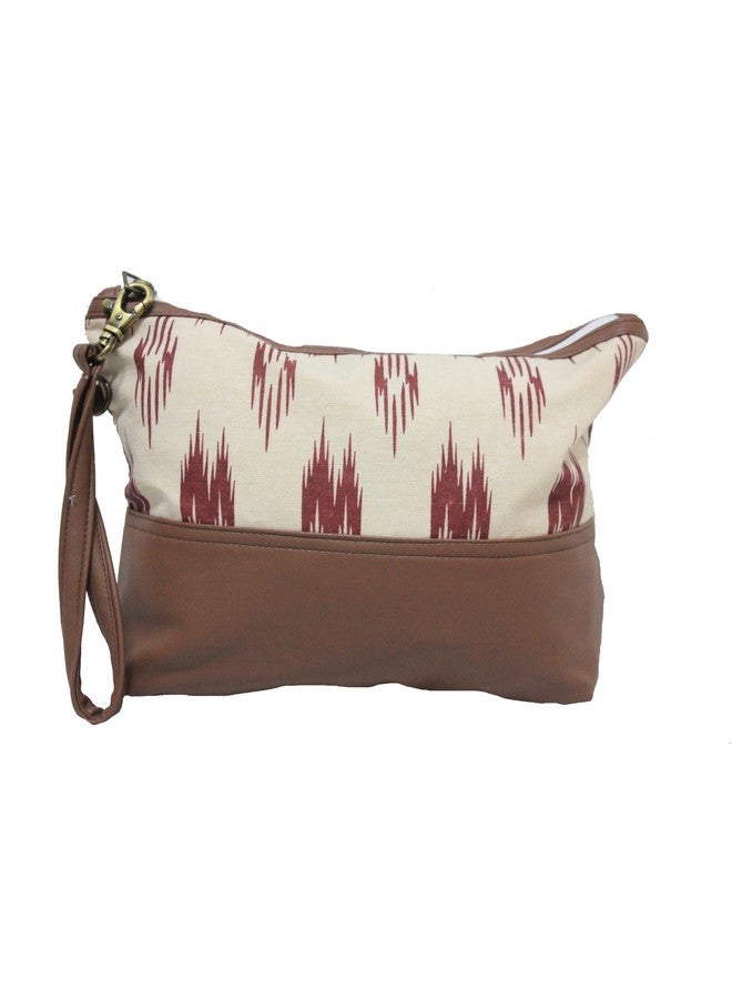 Dekor World Cotton W-Ikat Collection Printed Multi Utility Pouch,Cosmetic Bag, Elegant Roomy Makeup Bags,Lipstick Pouch,Zipper Pouch,Great Gifts,Travel (Beige Brown,Pack of 1 Piece) - Image 1
