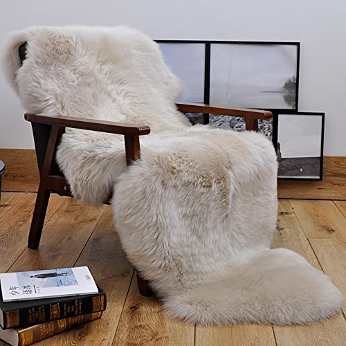 HUAHOO Premium Genuine Sheepskin Rug Linen Real Australia Sheepskin Natural Luxury Fluffy Lambskin Fur Area Rug Seat Covers for Kids Bedroom Sofa Chair Cover Pets Dogs Mat Double Pelt2 x 6 Linen