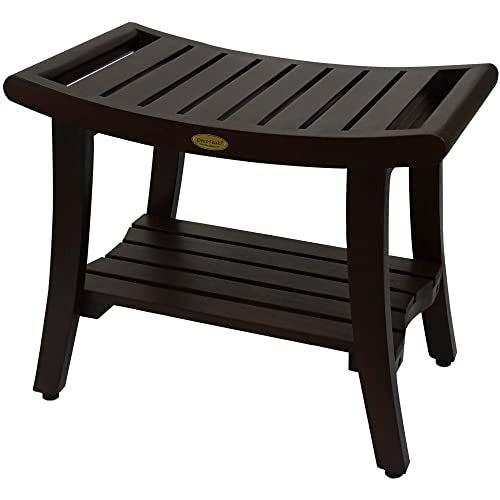 Decoteak DecoTeak Harmony 24 Inch Brown Waterproof Teak Wood Shower Bench Stool Seat Chair for Inside Shower Provides Safety Storage and Organization for Bathroom Accessories 