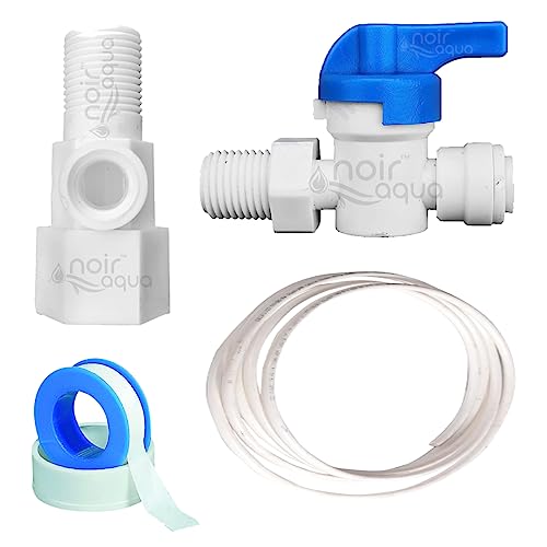 Noir Aqua Plastic Inlet Diverter valve set with Coupling for All Domestic RO Water Purifiers, 1/4" (6mm) Push Fit Connection, Teflon Tape with 1/4" Pipe, (DV Set) (1/4" Plastic Inlet Plastic Valve) - Image 1