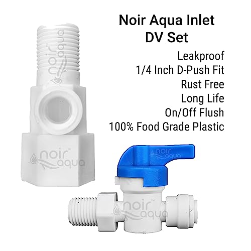 Noir Aqua Plastic Inlet Diverter valve set with Coupling for All Domestic RO Water Purifiers, 1/4" (6mm) Push Fit Connection, Teflon Tape with 1/4" Pipe, (DV Set) (1/4" Plastic Inlet Plastic Valve) - Image 2