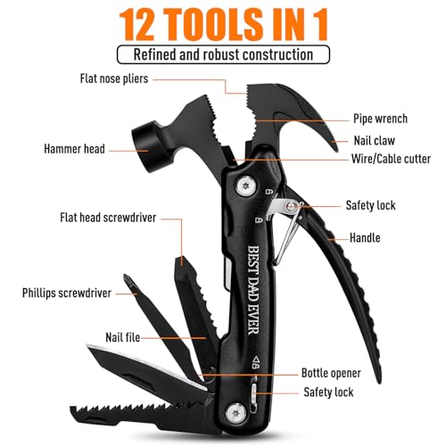 BIIB Gifts for Dad, 12 in 1 Hammer Multitool Camping Essentials, Gifts for Men, Stocking Stuffers for Men, Mens Gifts for Dad Him Husband, Dad Gifts for Mens Who Have Everything, Camping Survival Gear - Image 2