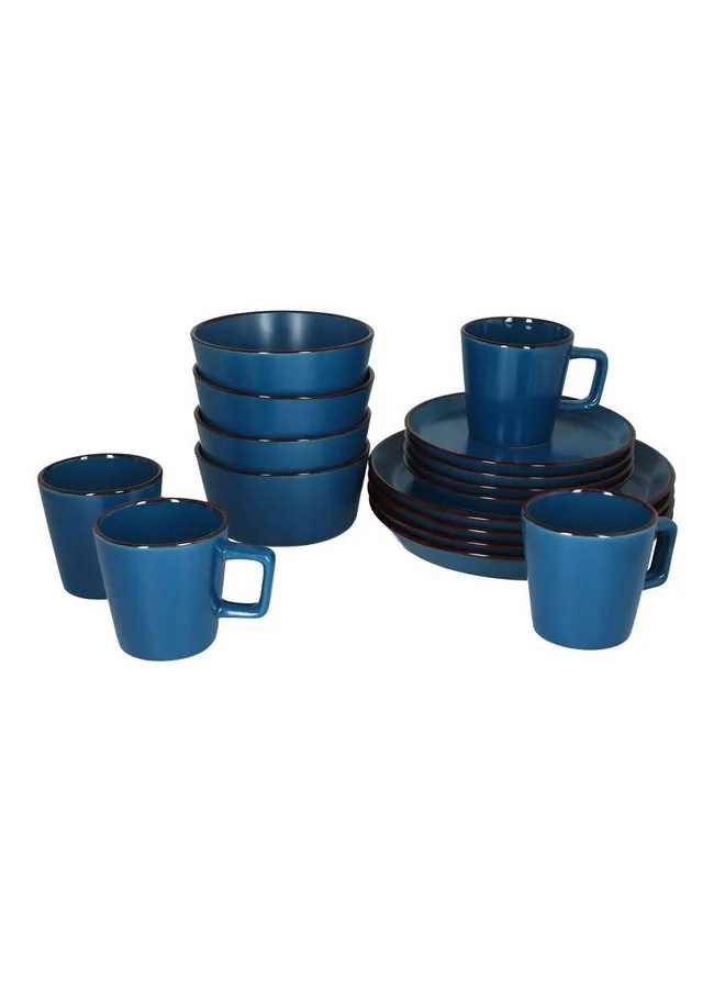 بين سيرفي طقم عشاء أنيق من الفخار الحجري، مكون من 16 قطعة، أزرق، 28.5 × 27.5 × 29 سم،ST7574-blue
