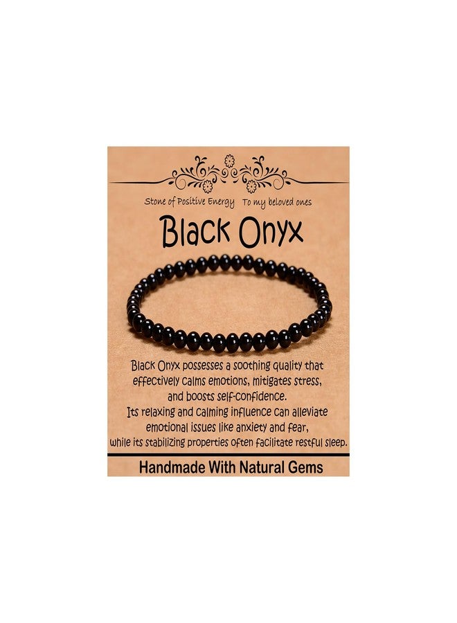 CHCCOYE 4mm Natural Healing Gemstone Bracelet Handmade Yoga Stretch Elastic Bracelet Stress Relief Crystal Jewelry for Men and Women (4mm, Black Onyx) - Image 1