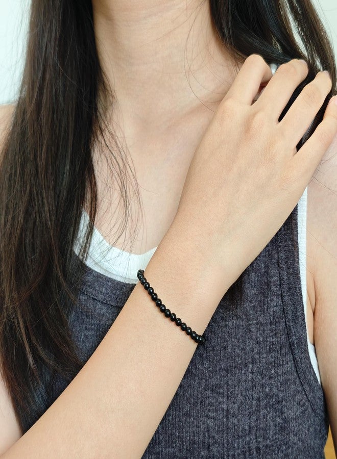 CHCCOYE 4mm Natural Healing Gemstone Bracelet Handmade Yoga Stretch Elastic Bracelet Stress Relief Crystal Jewelry for Men and Women (4mm, Black Onyx) - Image 2