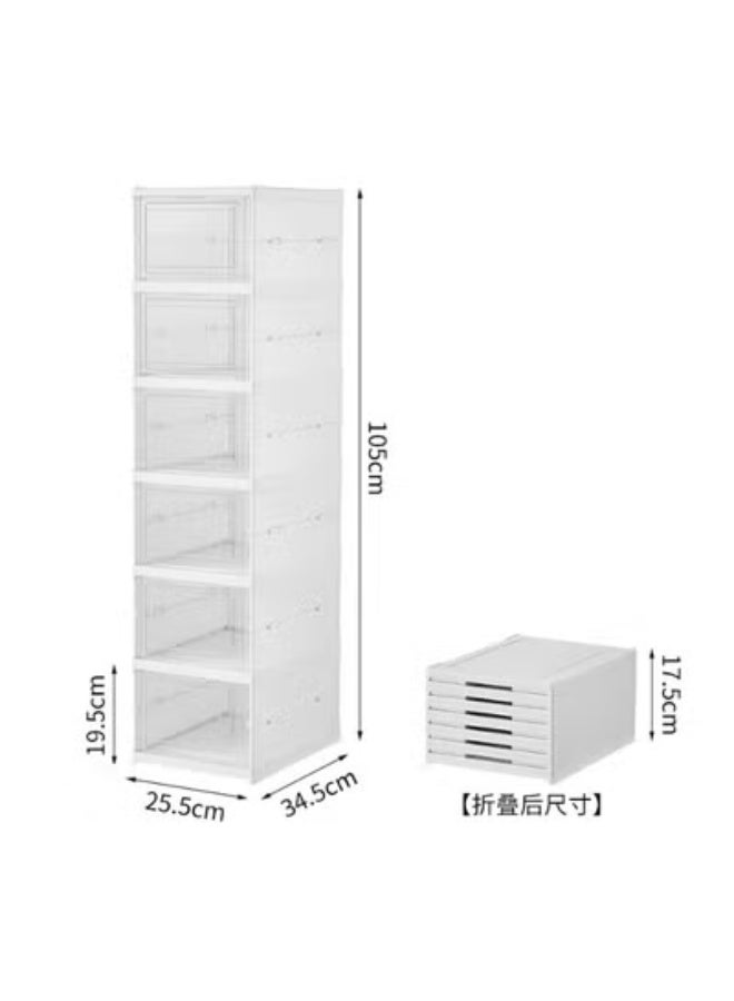 جين فان ل أنا صندوق أحذية، صندوق تخزين أحذية أبيض مُحسّن قابل للطي، لا يتطلب تجميعًا، صندوق أحذية مكون من 6 طبقات مع باب شفاف واحد، رف أحذية بلاستيكي قابل للتكديس، صندوق تخزين أحذية متين. - Image 3