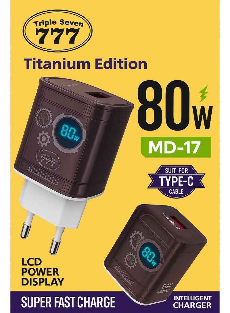 777 Triple Seven 777 Titanium Edition MD-17 80W Fast Charger with LCD Power Display – Super Fast Charging - Image 2