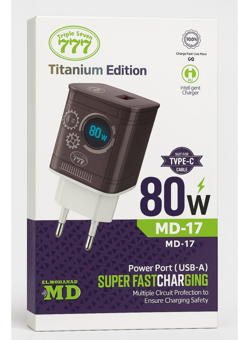 777 Triple Seven 777 Titanium Edition MD-17 80W Fast Charger with LCD Power Display – Super Fast Charging - Image 1
