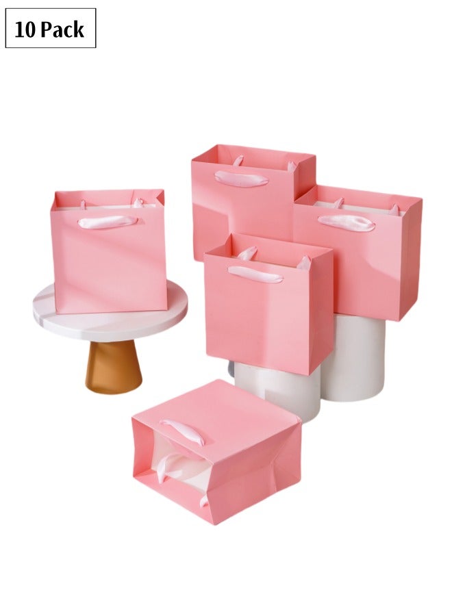 Generic 10 Pieces Pink Gift Bags,14x14x8cm,Small Favor Bag with Handles,Paper Gift Packing Bag for Girl Wedding Baby Shower Party Supplies  - Image 1
