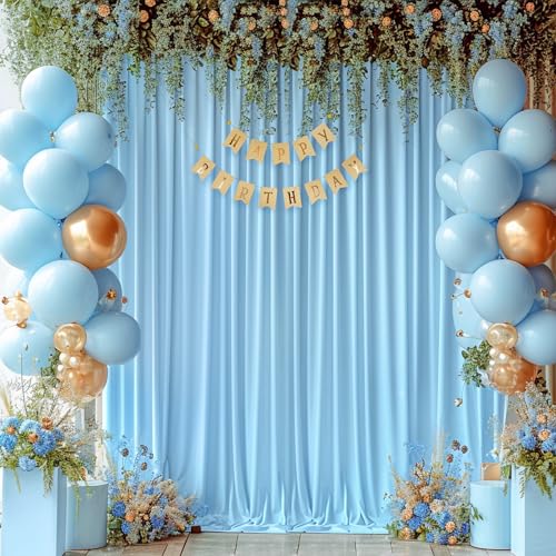 PARTISKY 8x10FT Baby Blue Backdrop Curtains for Wedding Parties, Wrinkle Free Polyester Photography Backdrop Drapes for Baby Bridal Shower Birthday Parties Stage Background Stand Decorations 4x10ft,2 Panels - Image 1