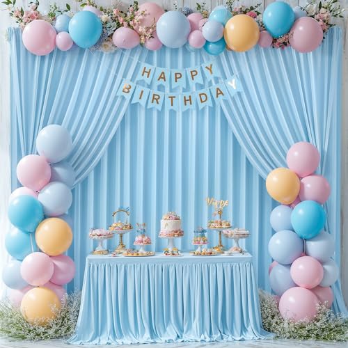 PARTISKY 8x10FT Baby Blue Backdrop Curtains for Wedding Parties, Wrinkle Free Polyester Photography Backdrop Drapes for Baby Bridal Shower Birthday Parties Stage Background Stand Decorations 4x10ft,2 Panels - Image 3
