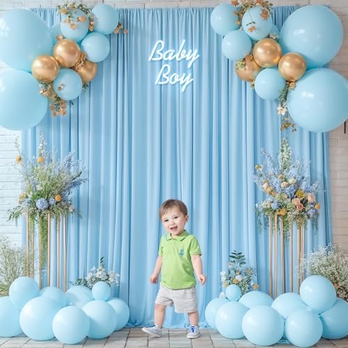 PARTISKY 8x10FT Baby Blue Backdrop Curtains for Wedding Parties, Wrinkle Free Polyester Photography Backdrop Drapes for Baby Bridal Shower Birthday Parties Stage Background Stand Decorations 4x10ft,2 Panels - Image 2