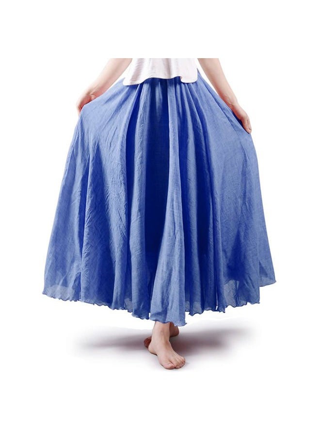 ASHER FASHION Women's Bohemian Style Elastic Waist Band Cotton Linen Long Maxi Skirt Dress, Denim Blue, L - Image 1