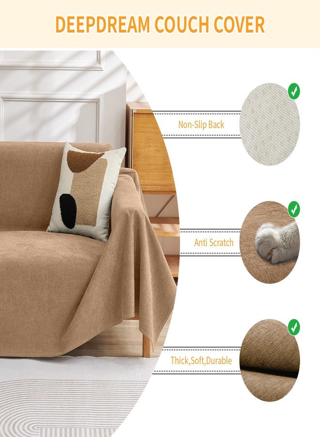 DEEPDREAM Deep Dream Cat-Scratch Resistant Couch Cover, Waterproof Sofa Cover for 3 Cushion Couch Washable, Pet Friendly Couch Protectors Anti Slip Thickened Sofa Slipcovers for Dogs Pets, 91" x 150", Brown - Image 2
