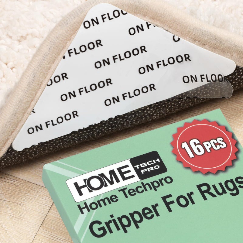 Home Techpro 16 PCS Rug Tape Hardwood Floor No Damage Gripper for Rug for Hardwood Floors Carpet Tape for Area Rugs Non Slip Rug Pads Grippers