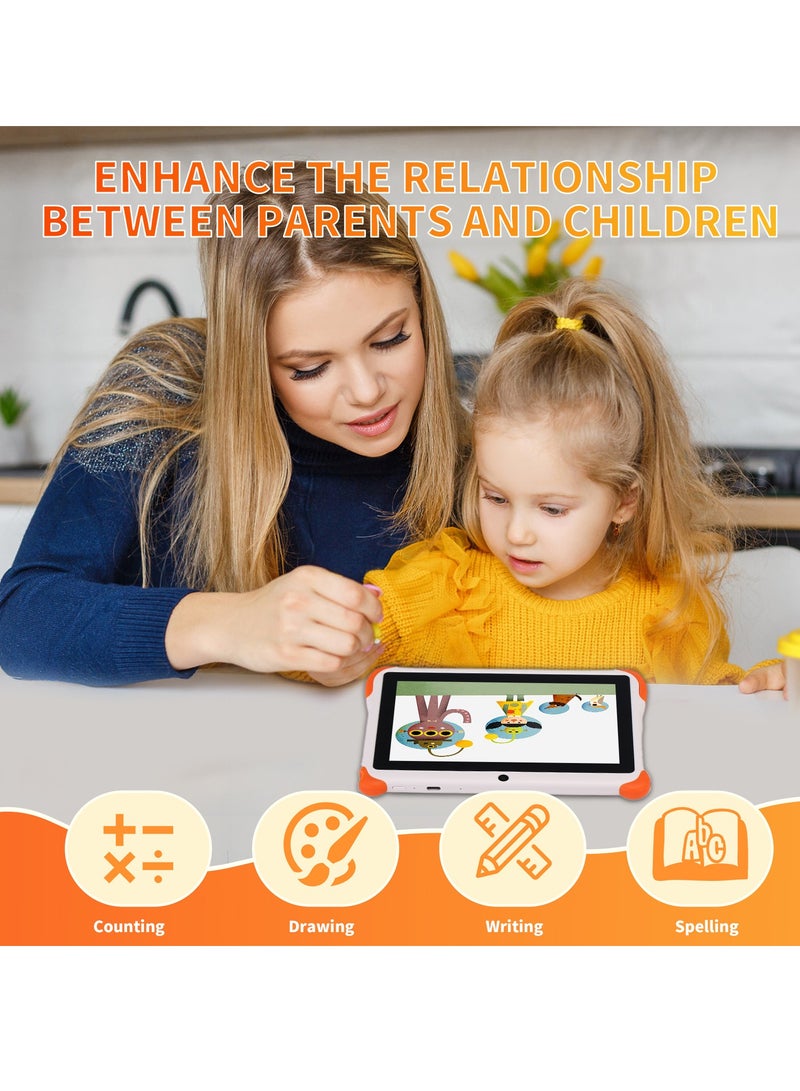 AROAQ T15 Children Tablet, 5G Full Network 7 Inch Smart Learning Kids Tablet, 400mah Battery 4GB RAM 128GB ROM Kids Educational Pad With Quad Core Processor, (1pc, Orange) - Image 2