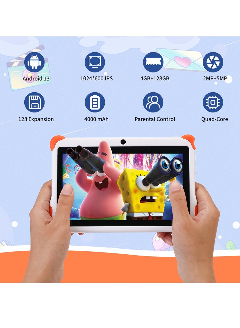 AROAQ T15 Children Tablet, 5G Full Network 7 Inch Smart Learning Kids Tablet, 400mah Battery 4GB RAM 128GB ROM Kids Educational Pad With Quad Core Processor, (1pc, Orange) - Image 4