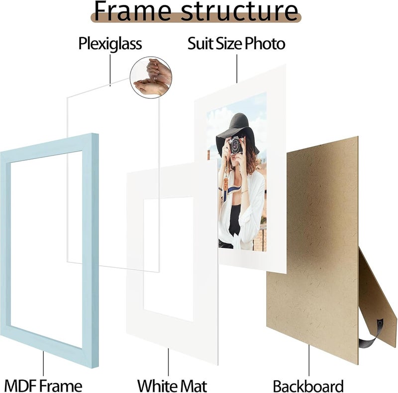 Picrit 11x14 Picture Frame Set of 12, Display 8x10 with Mat or 11x14 Without Mat, Photo Frames for Wall Mounting or Table Top Display, Blue. - Image 5