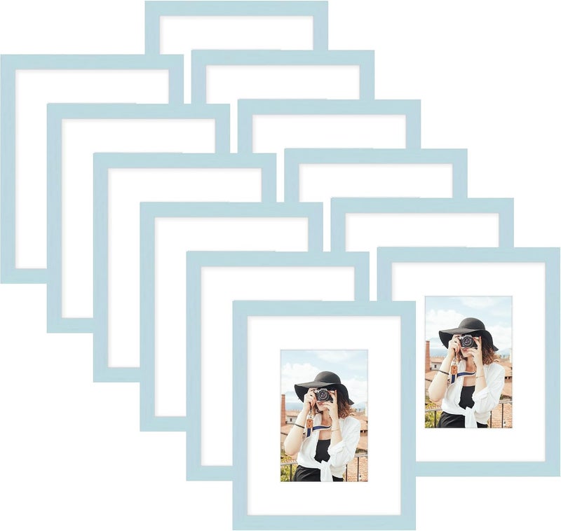 Picrit 11x14 Picture Frame Set of 12, Display 8x10 with Mat or 11x14 Without Mat, Photo Frames for Wall Mounting or Table Top Display, Blue. - Image 1