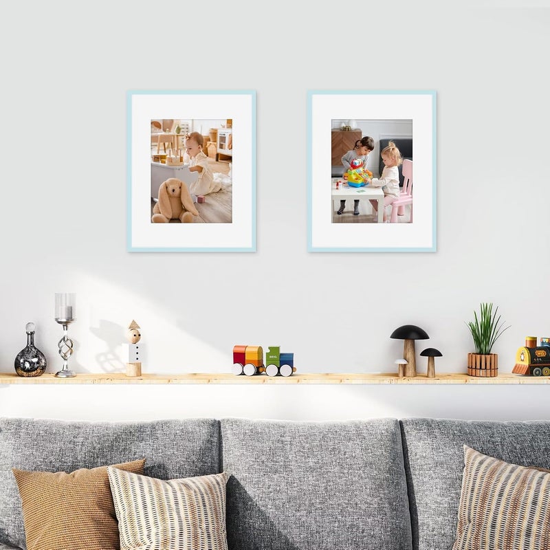 Picrit 11x14 Picture Frame Set of 12, Display 8x10 with Mat or 11x14 Without Mat, Photo Frames for Wall Mounting or Table Top Display, Blue. - Image 4