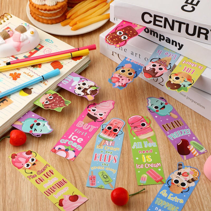 Fainne 60 Pieces Ice Cream Scented Bookmarks Kids Bulk Scratch and Sniff Smelly Classroom Valentines Back to School Bookmarks Gift Stuff for Students Christmas End of Year Graduation Birthday Favor - Image 5