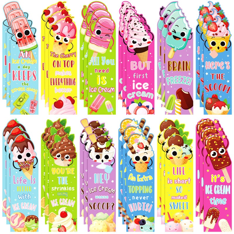 Fainne 60 Pieces Ice Cream Scented Bookmarks Kids Bulk Scratch and Sniff Smelly Classroom Valentines Back to School Bookmarks Gift Stuff for Students Christmas End of Year Graduation Birthday Favor - Image 1