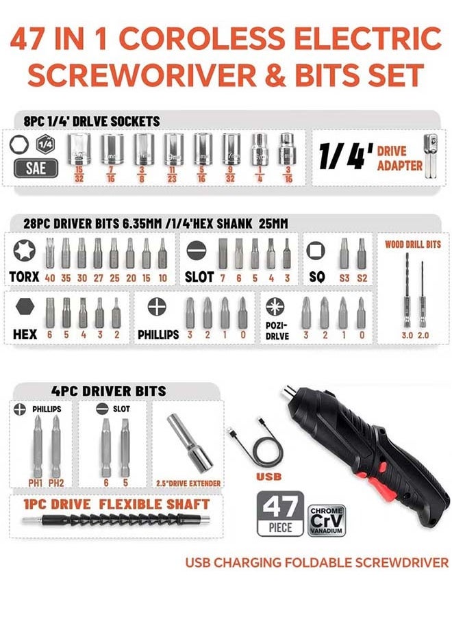 Arabest - Electric Screwdriver, LED Light Cordless Screwdriver, with 3 Gear Torque and Smart Chuck Screw Guns, Twistable Handle 48 in 1 Rechargeable Screwdriver, for Furniture Assembly, Home DIY Projects - Image 1