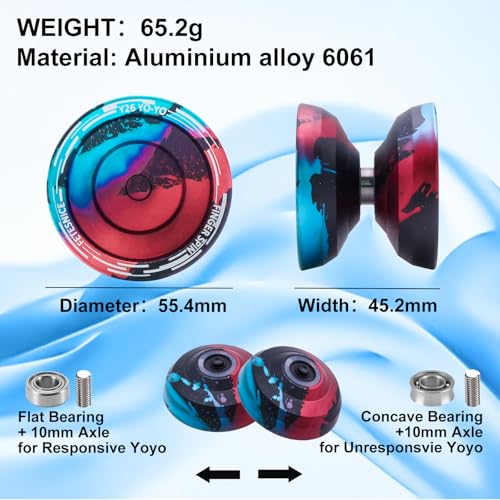 FETESNICE Y26 Professional Butterfly YoYo Dual Mode ResponsiveUnresponsive Finger Spin Yoyo for Kids Adults Competition Players Pro YoYo with 10 Strings Case GlovesBlack Blue Red - Image 5