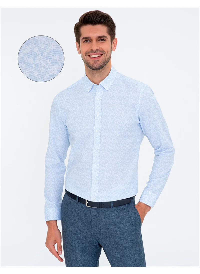 pierre cardin Men's Light Blue Slim Fit Long Sleeve Shirt 50238725-VR003