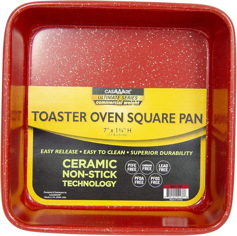 casaWare casaWare 7Inch Toaster Oven Ultimate Series Commercial Weight Ceramic NonStick Coating Square Pan Red Granite  - Image 1
