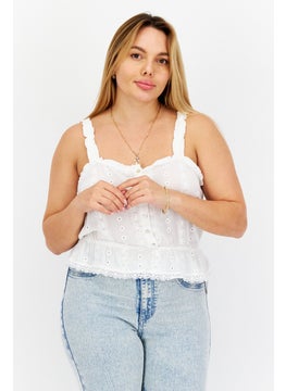 BB Dakota by Steve Madden Women Square Neck Sleeveless Pleasant Eyelet Top, White  - Image 1