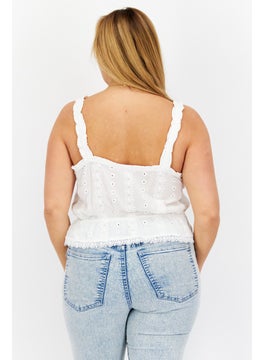 BB Dakota by Steve Madden Women Square Neck Sleeveless Pleasant Eyelet Top, White  - Image 2