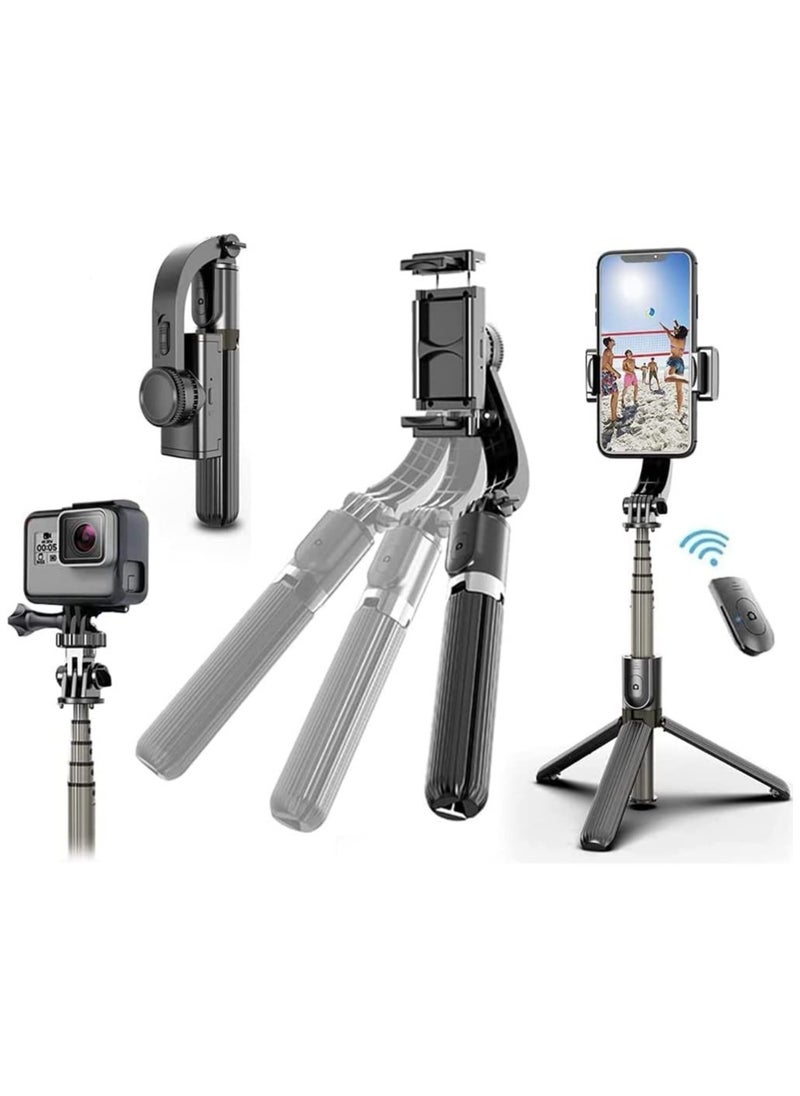 Selfie Stick Gimbal Stabilizer, 360° Rotation Tripod with Wireless Remote, Portable Phone Holder, Auto Balance 1-Axis Gimbal for Smartphones Tiktok Vlog Youtuber Live Video Record