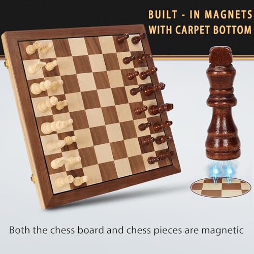 Bstoyder Magnetic Wooden Chess Set for Adults Kids 15 Folding Chess Boards with 2 Extra Queens Portable Travel Chess Sets with Pieces Storage Slots Beginner Chess Game Set for Kids Adults - Image 5