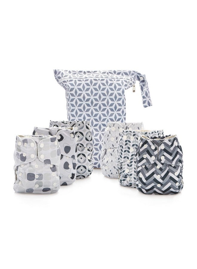 Simple Being Reusable Cloth Diapers, Double Gusset, One Size Adjustable, Washable Soft Absorbent, Waterproof Cover, Eco-Friendly Unisex Baby Girl Boy, six 4-Layers Microfiber Inserts (Greys) - Image 1
