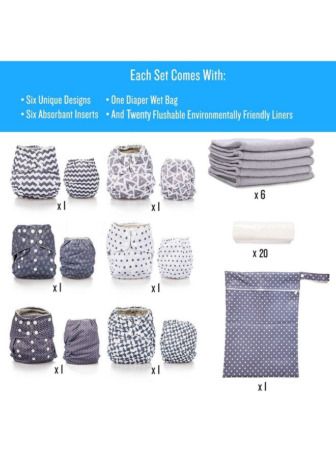 Simple Being Reusable Cloth Diapers, Double Gusset, One Size Adjustable, Washable Soft Absorbent, Waterproof Cover, Eco-Friendly Unisex Baby Girl Boy, six 4-Layers Microfiber Inserts (Greys) - Image 5