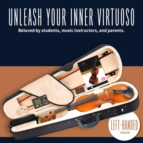 Cecilio 44 Violin Set Full Size Fiddle Solidwood Ebony Fitted LEFTHANDED Violin with DAddario Prelude Strings Complete Set with Hard Case Bows Tuner Rosin Shoulder Rest - Image 3