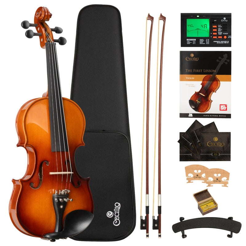 Cecilio 44 Violin Set Full Size Fiddle Solidwood Ebony Fitted LEFTHANDED Violin with DAddario Prelude Strings Complete Set with Hard Case Bows Tuner Rosin Shoulder Rest - Image 2