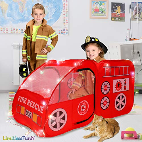 LimitlessFunN Fire Truck Pop Up Kids Play Tent Includes Star Lights Carrying Case Children Indoor Firetruck Playhouse for Boys Toddlers 27 D x 55 W x 27 H - Image 5