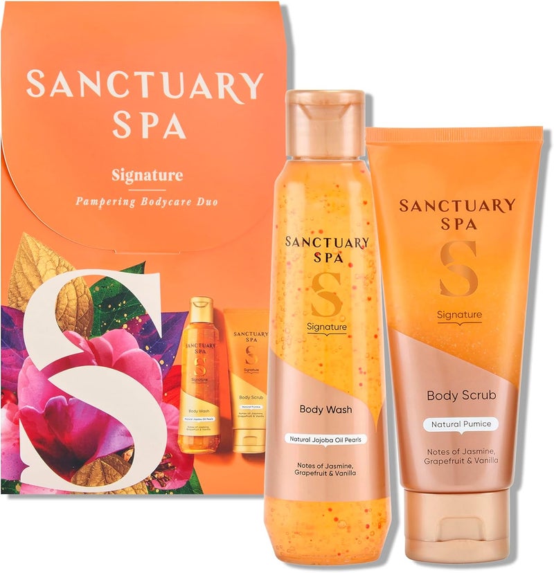 SANCTUARY Spa Pampering Bodycare Duo Luxury Body Wash Scrub Gift Set for Women Spa Skincare Gift Ideal for Birthday Christmas or Self Care