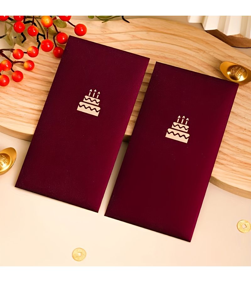 Wine Red Cake Pattern Envelopes 18pcs High Quality Holiday Set Gold Foil Design - Image 4