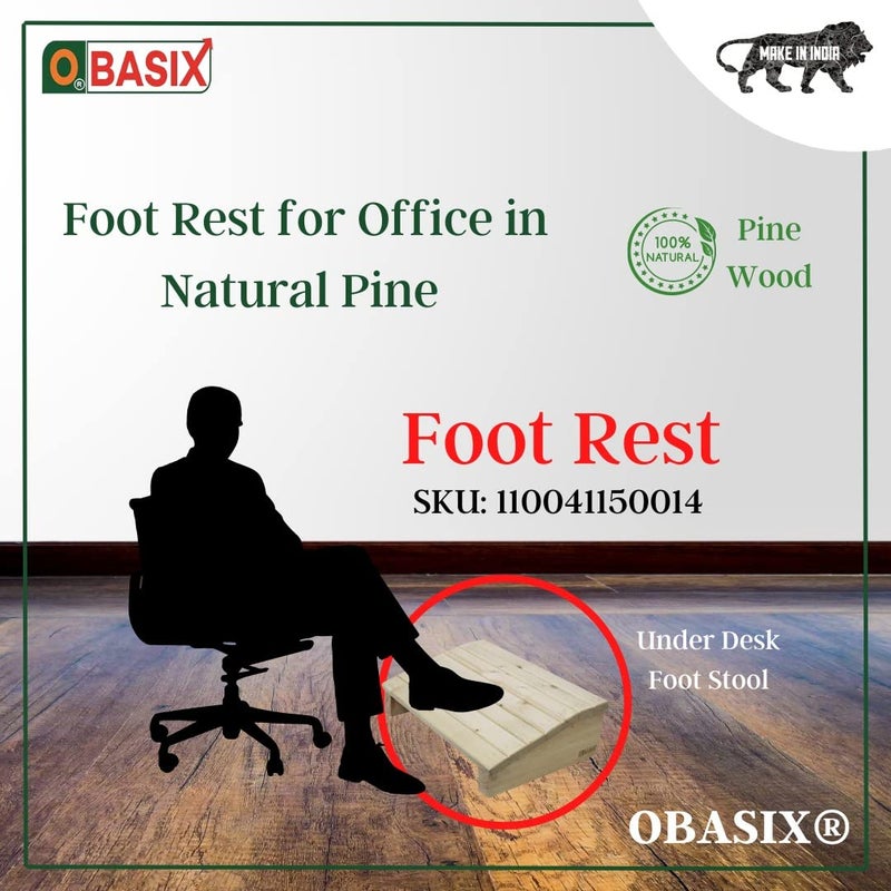 OBASIX Chair Foot Rest for Office in Natural Pine Wood Under Desk Foot Stool Foot Rest Foot Rest Under Table for Office Home Under Desk Foot Rest - Image 4