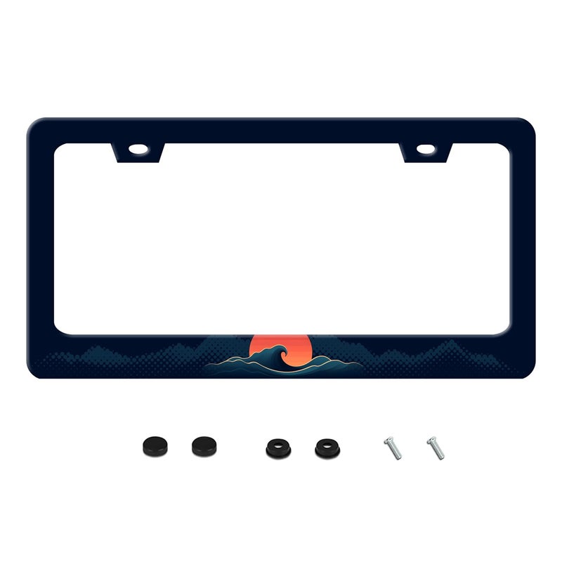 UNINDREM Sun Ocean Waves License Plate Frame Funny Sea Wave Art Stainless Steel License Plate Frames Auto Parts Decoration with Screws License Plate Holder for Men Women 12x6 Inch - Image 2