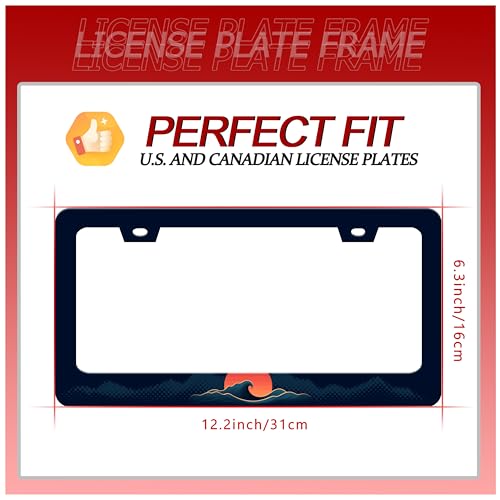 UNINDREM Sun Ocean Waves License Plate Frame Funny Sea Wave Art Stainless Steel License Plate Frames Auto Parts Decoration with Screws License Plate Holder for Men Women 12x6 Inch - Image 5