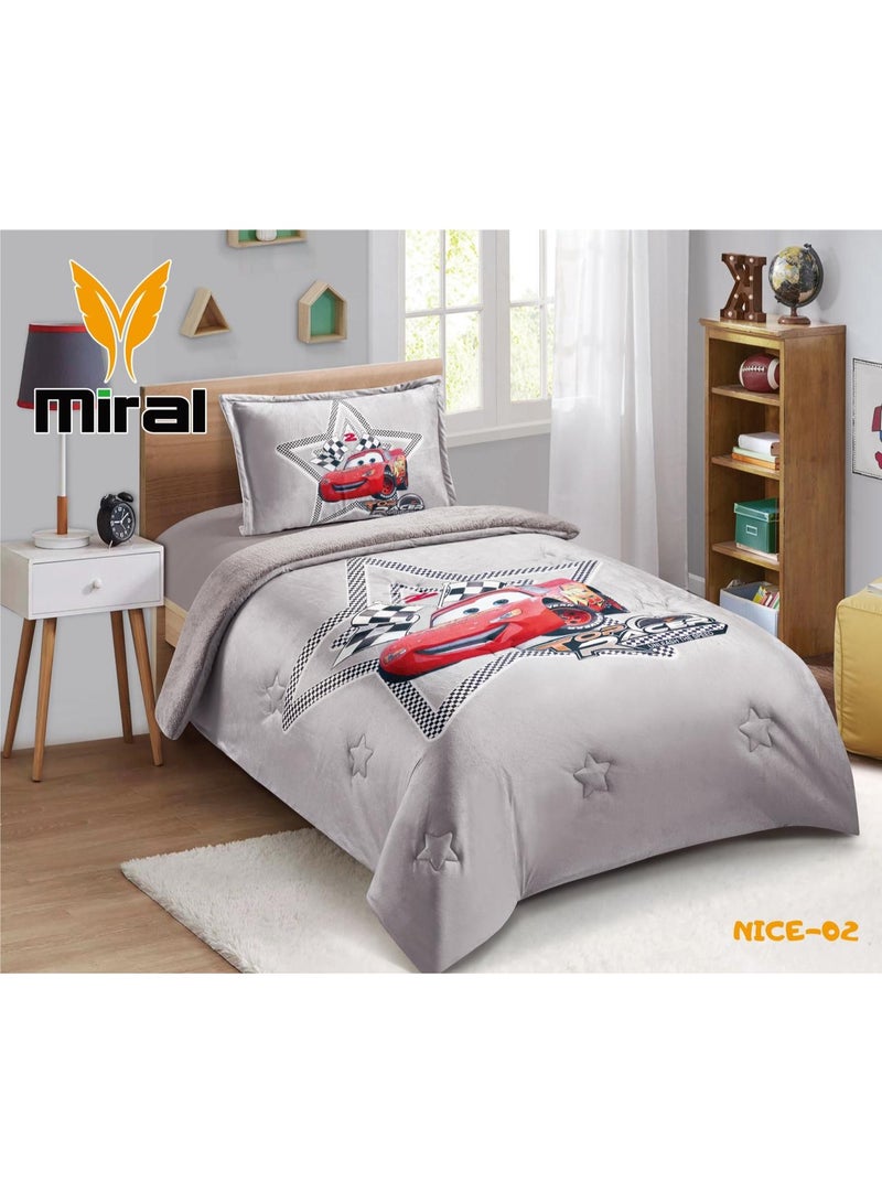 ميرال مفرش شتوي فخم , وجه مخمل ناعم ووجه فرو دافئ , 3 قطع - رسومات كرتونية - لحاف مقاس 160x210 سم - Image 1