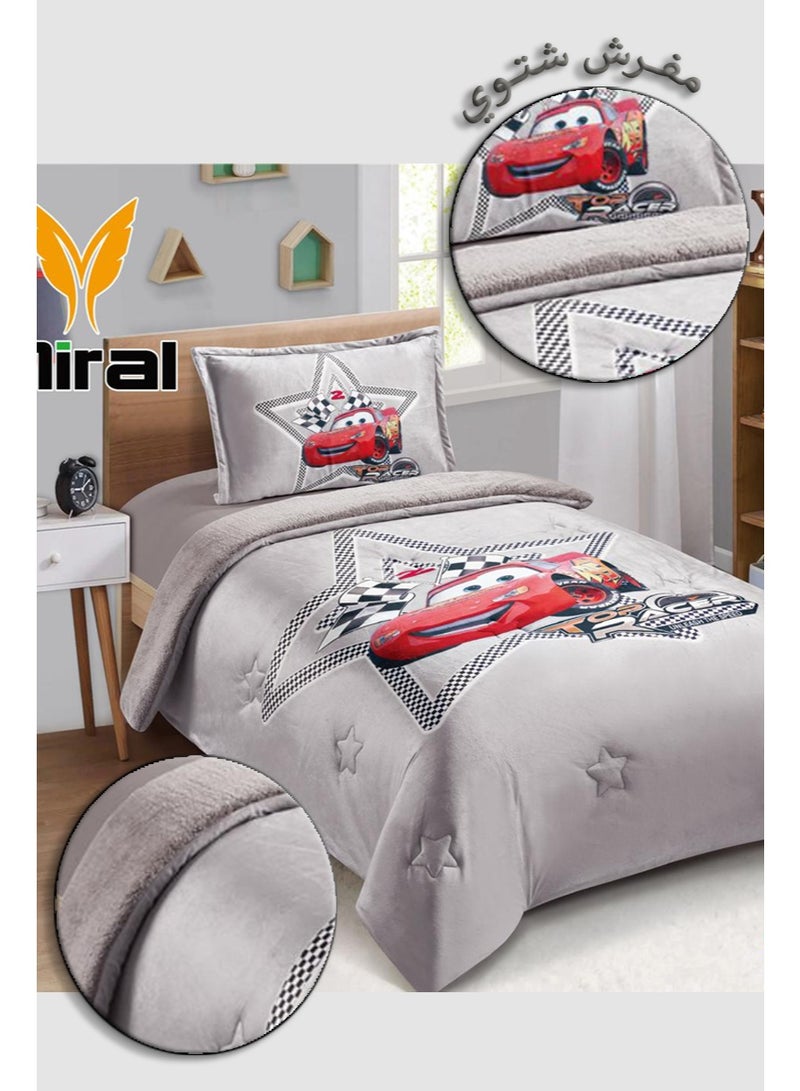 ميرال مفرش شتوي فخم , وجه مخمل ناعم ووجه فرو دافئ , 3 قطع - رسومات كرتونية - لحاف مقاس 160x210 سم - Image 3