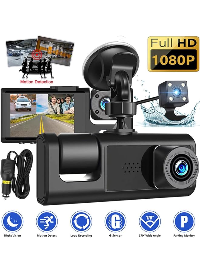 Linjie Dash Cam 1080P Fhd | Driving Recorder 3 Channel With Wifi | Wide-Angle & Night Vision | G-Sensor & Loop Recording | Waterproof Rear Cam | Vehicle Safety & Surveillance - Image 2